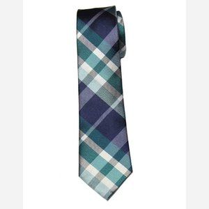 Express Silk Tie Green Blue Gray White Plaid Men's Narrow
